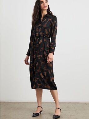 NWT Rails Anina Brown and Black Printed Midi Shirt Dress